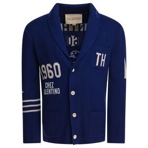 VALENTINO Knit Cardigan with Logo Detail Men BLUE Sweaters & Cardigans